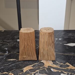 Brutalist Hand Carved Wooden Salt Pepper Shakers MCM